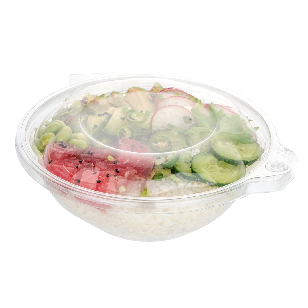 Tamper Tek 24 oz Round Clear Plastic Bowl - with Hinged Lid, Tamper-Evident - 7" x 7" x 2 3/4" - 100 count box