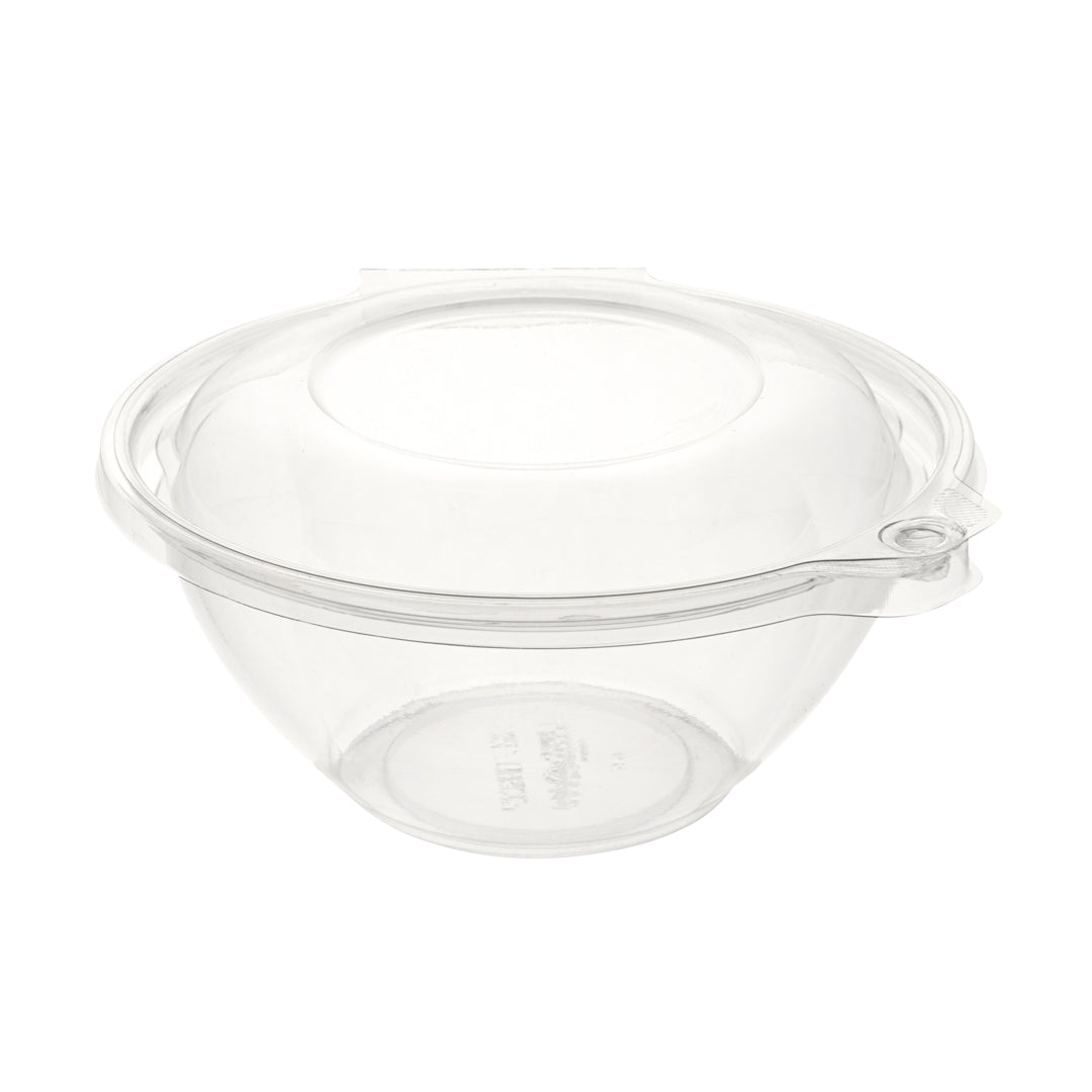 Tamper Tek 32 oz Round Clear Plastic Bowl - with Hinged Lid, Tamper-Evident - 7" x 7" x 3 1/2" - 100 count box