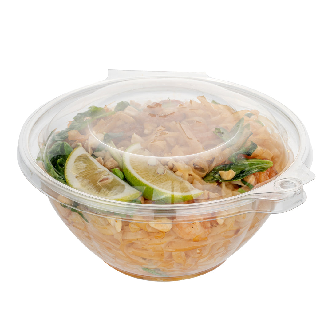 Tamper Tek 32 oz Round Clear Plastic Bowl - with Hinged Lid, Tamper-Evident - 7" x 7" x 3 1/2" - 100 count box