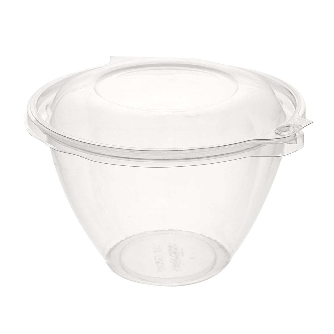 Tamper Tek 48 oz Round Clear Plastic Bowl - with Hinged Lid, Tamper-Evident - 7" x 7" x 4 3/4" - 100 count box