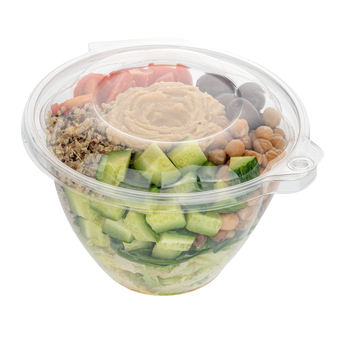 Tamper Tek 48 oz Round Clear Plastic Bowl - with Hinged Lid, Tamper-Evident - 7" x 7" x 4 3/4" - 100 count box