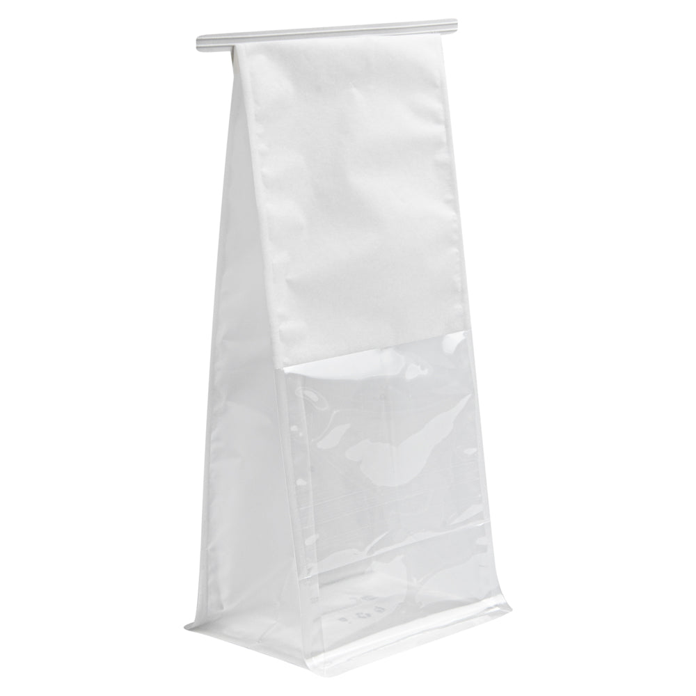 Bag Tek White Cotton Paper Tin Tie Bag - with Clear Window - 5" x 4" x 11 1/4" - 100 count box