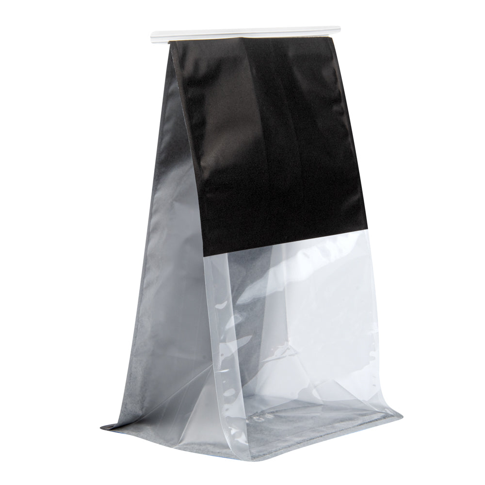 Bag Tek Black Cotton Paper Tin Tie Bag - with Clear Window - 6 1/4" x 5" x 10 1/4" - 100 count box