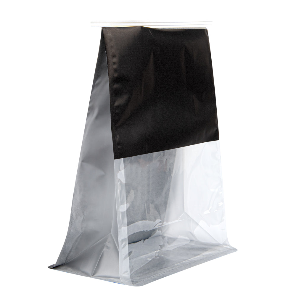 Bag Tek Black Cotton Paper Tin Tie Bag - with Clear Window - 8 3/4" x 4 1/2" x 10 3/4" - 100 count box