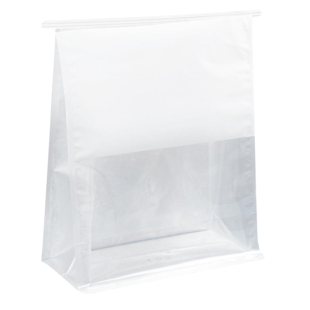 Bag Tek White Cotton Paper Tin Tie Bag - with Clear Window - 8 3/4" x 4 1/2" x 10 3/4" - 100 count box