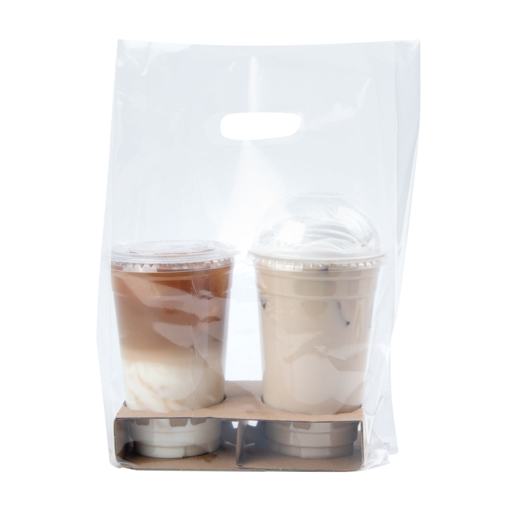 Bag Tek Clear Plastic Take Out Bag - Fits 2-Cup Drink Carrier - 13 3/4" x 7 3/4" x 4 1/4" - 100 count box