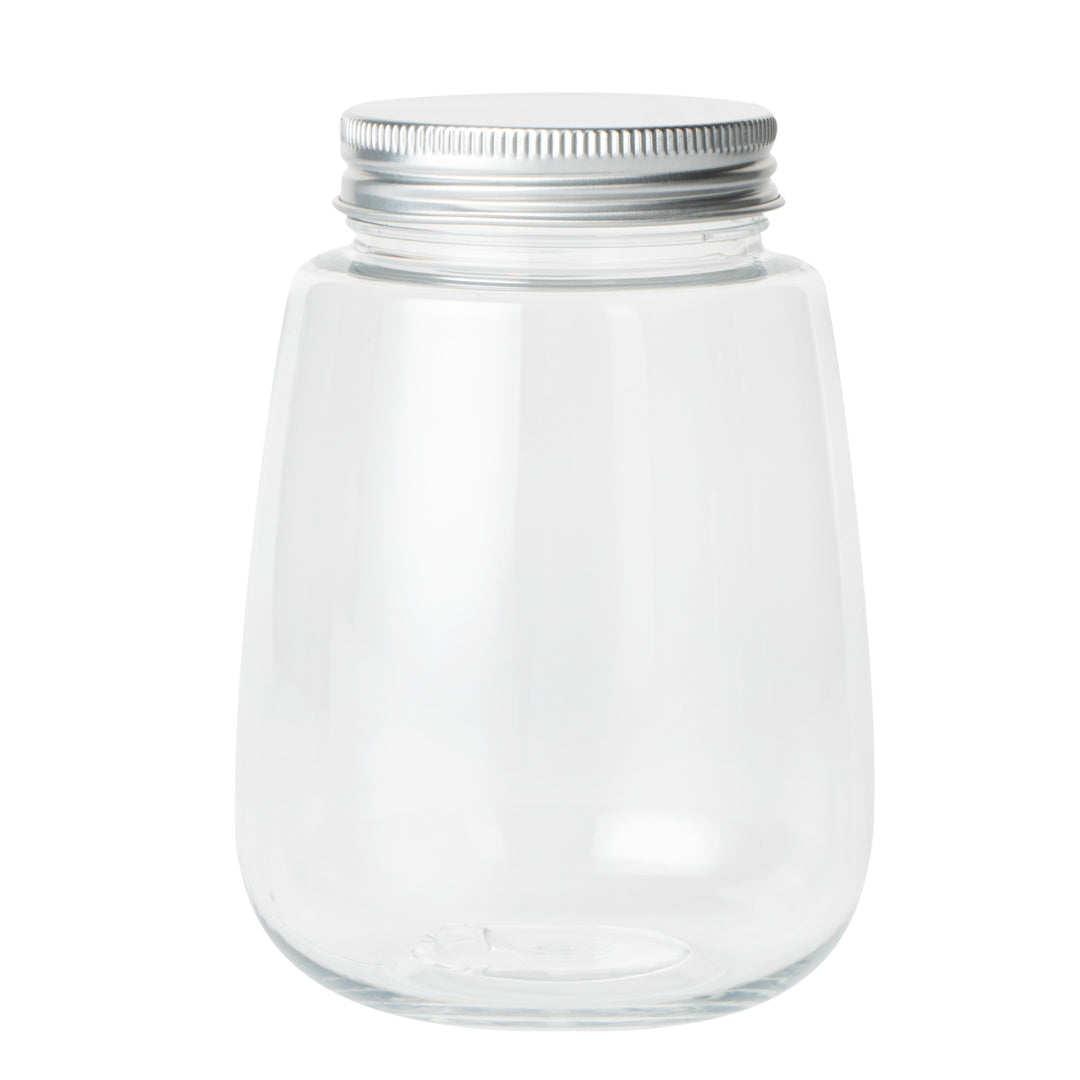 Bottle Tek 12 oz Clear Plastic Candy Jar / Juice Bottle - with Aluminum Lid - 3" x 3" x 4" - 100 count box