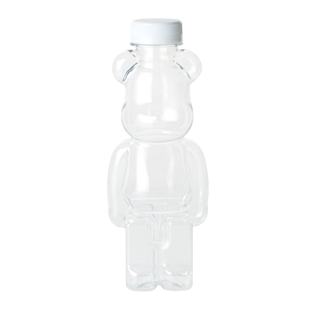 Bottle Tek 12 oz Bear-Shaped Clear Plastic Juice Bottle - with Safety Cap - 3 1/4" x 2 3/4" x 8 1/4" - 100 count box