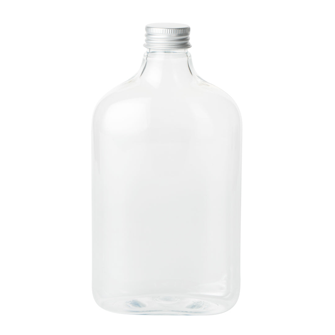 Bottle Tek 17 oz Clear Plastic Flask Container - with Aluminum Lid - 3 3/4" x 2" x 7" - 100 count box