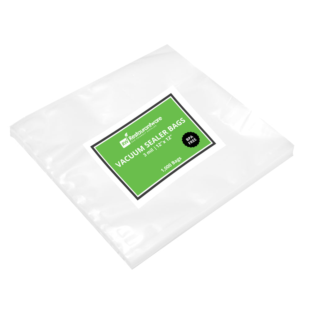 Fresh Hero Clear Plastic Vacuum Sealer Bags - for Chamber Vacuum Sealer, 3 mil, BPA-Free - 12" x 12" - 1000 count box