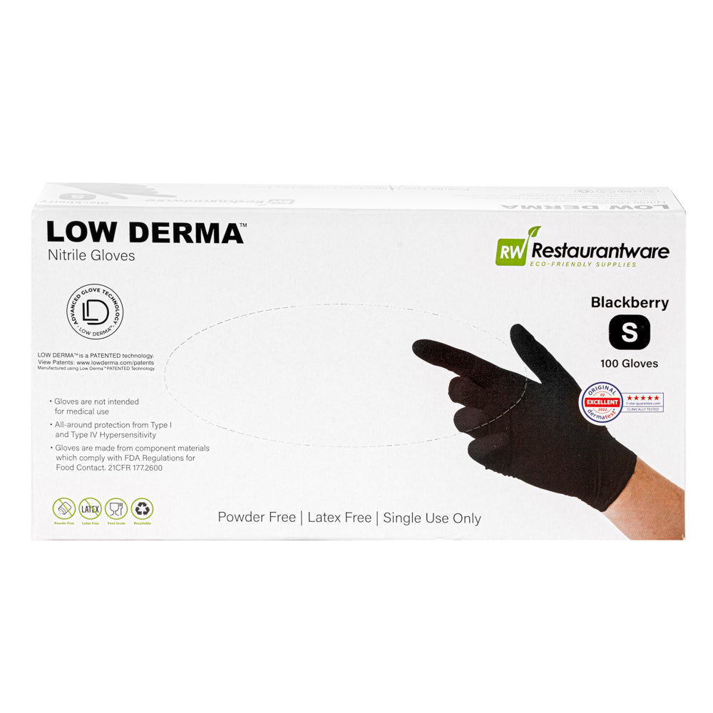 Low Derma Blackberry Small Nitrile Glove - Hypoallergenic, Non-Sterile, Powder-Free - 1000 count box