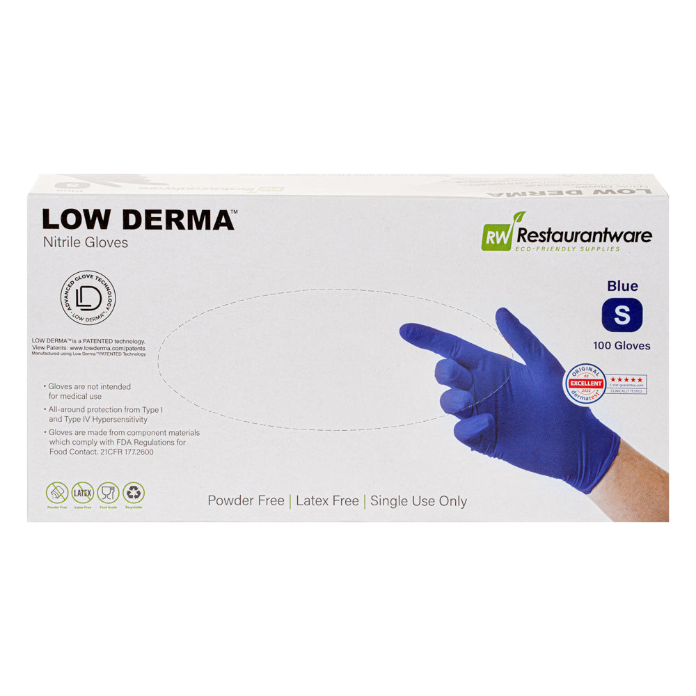 Low Derma Blue Small Nitrile Glove - Hypoallergenic, Non-Sterile, Powder-Free - 1000 count box