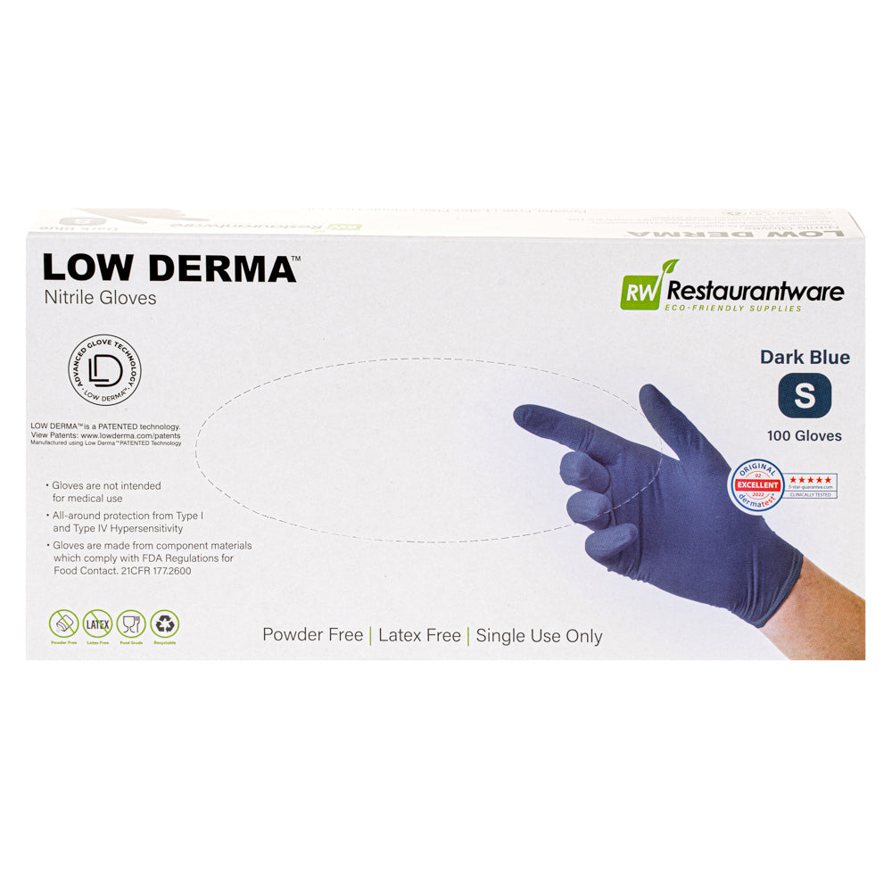 Low Derma Dark Blue Small Nitrile Glove - Hypoallergenic, Non-Sterile, Powder-Free - 1000 count box