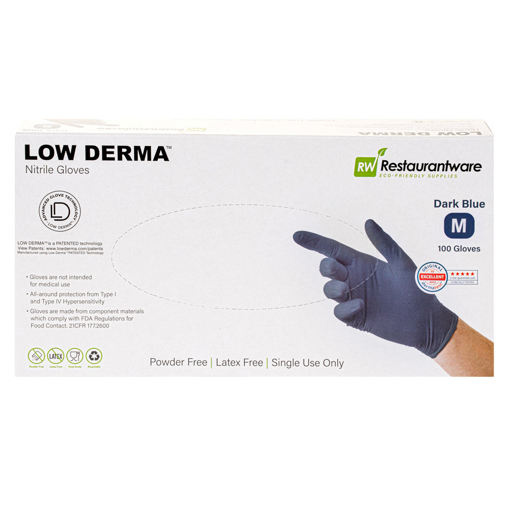 Low Derma Dark Blue Medium Nitrile Glove - Hypoallergenic, Non-Sterile, Powder-Free - 1000 count box