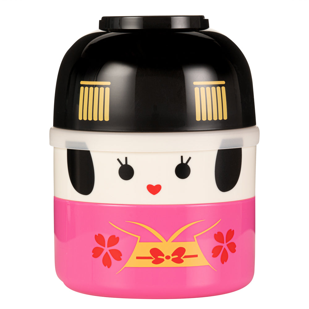 Bento Tek 22 oz Maiko Kokeshi Bento Box - Two Tiers - 4 1/4" x 4 1/4" x 5 1/4" - 1 count box