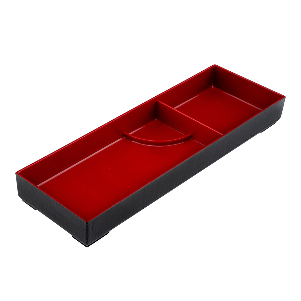 Bento Tek Black and Red Japanese Style Bento Tray - 2 Compartments - 14" x 4 3/4" x 1 3/4" - 1 count box