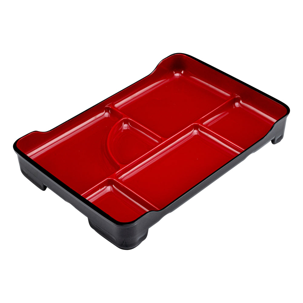 Bento Tek Black and Red Japanese Style Bento Plate - 5 Compartments - 14" x 9" x 2" - 1 count box