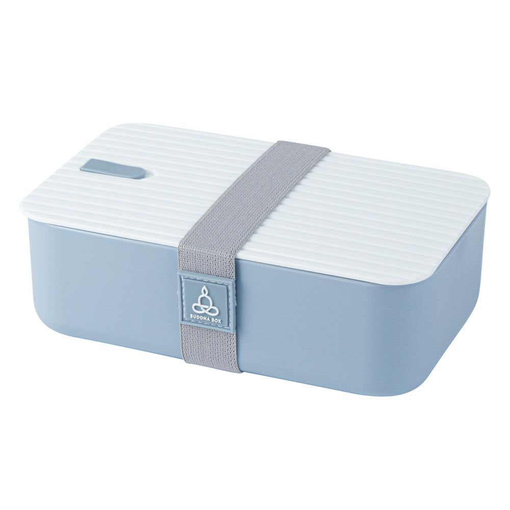 Bento Tek 34 oz Blue Buddha Box Lunch Container - with White Lid - 7 1/2" x 4 3/4" x 2 1/2" - 1 count box