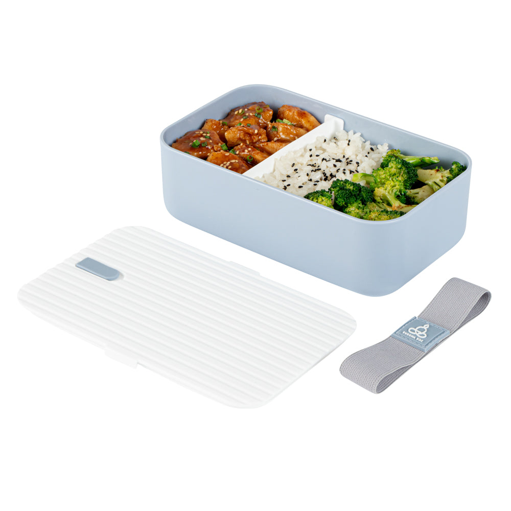 Bento Tek 34 oz Blue Buddha Box Lunch Container - with White Lid - 7 1/2" x 4 3/4" x 2 1/2" - 1 count box