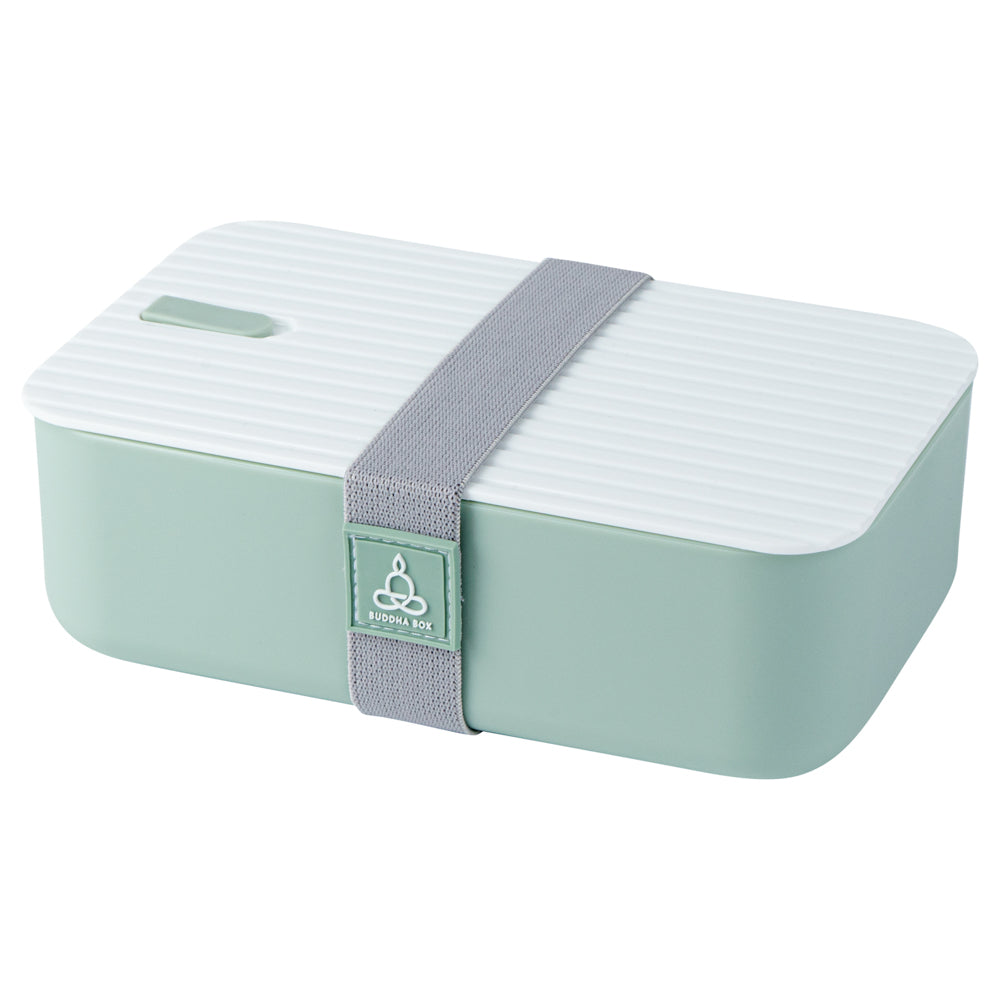 Bento Tek 34 oz Green Buddha Box Lunch Container - with White Lid - 7 1/2" x 4 3/4" x 2 1/2" - 1 count box