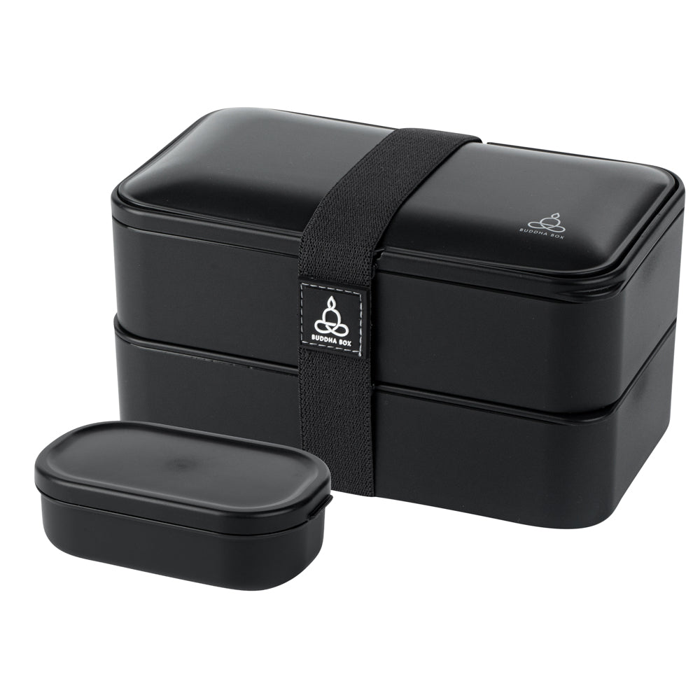 Bento Tek 41 oz Black Buddha Box All-in-One Lunch Box - with Utensils, Sauce Cup - 7 1/4" x 4 1/4" x 4" - 1 count box