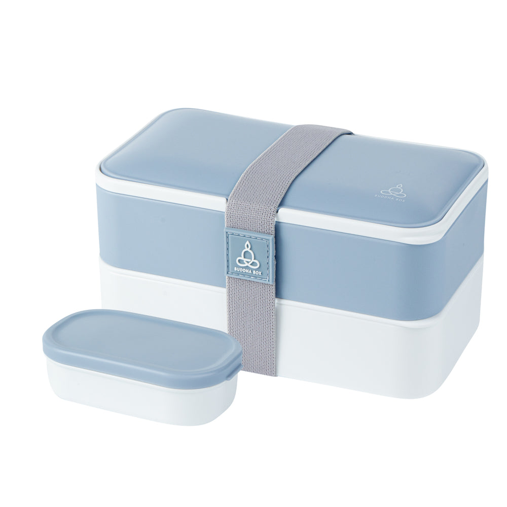 Bento Tek 41 oz Blue and White Buddha Box All-in-One Lunch Box - with Utensils, Sauce Cup - 7 1/4" x 4 1/4" x 4" - 1 count box