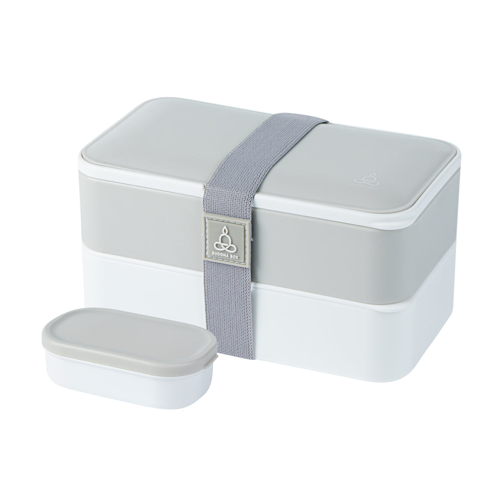 Bento Tek 41 oz Gray and White Buddha Box All-in-One Lunch Box - with Utensils, Sauce Cup - 7 1/4" x 4 1/4" x 4" - 1 count box