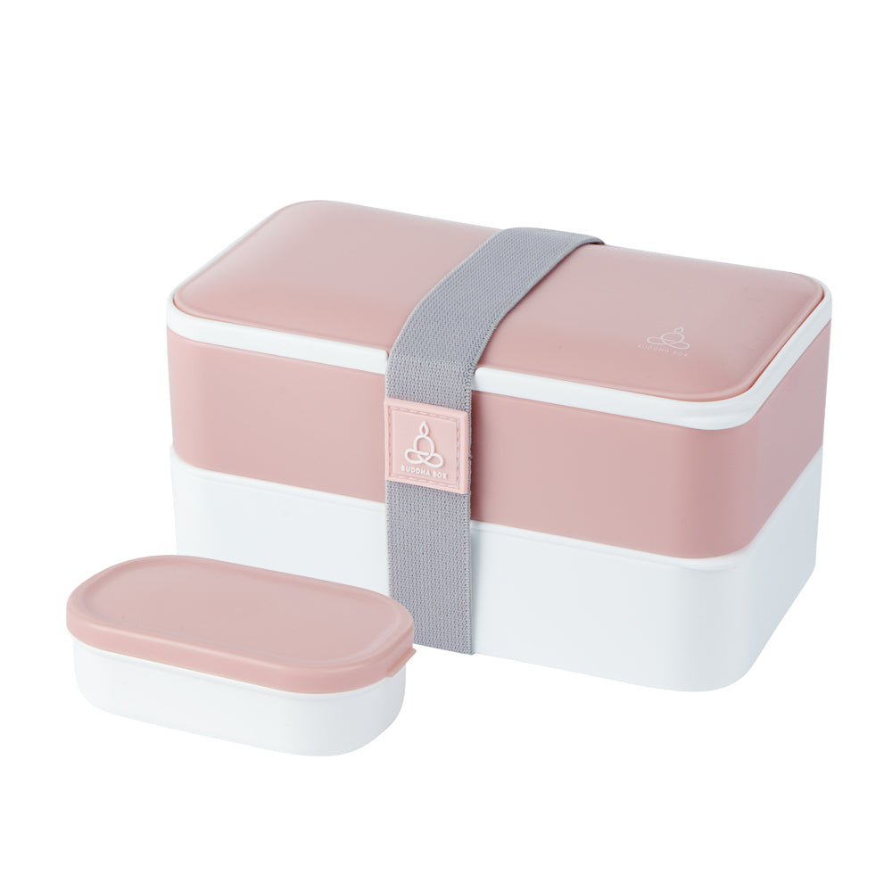 Bento Tek 41 oz Pink and White Buddha Box All-in-One Lunch Box - with Utensils, Sauce Cup - 7 1/4" x 4 1/4" x 4" - 1 count box