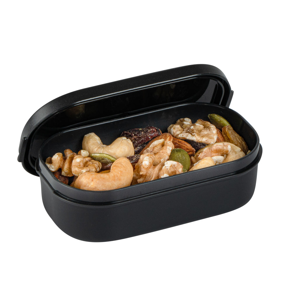 Bento Tek 3 oz Black Buddha Box Snack / Sauce Container - with Black Lid - 3 3/4" x 2 1/4" x 1 1/4" - 4 count box