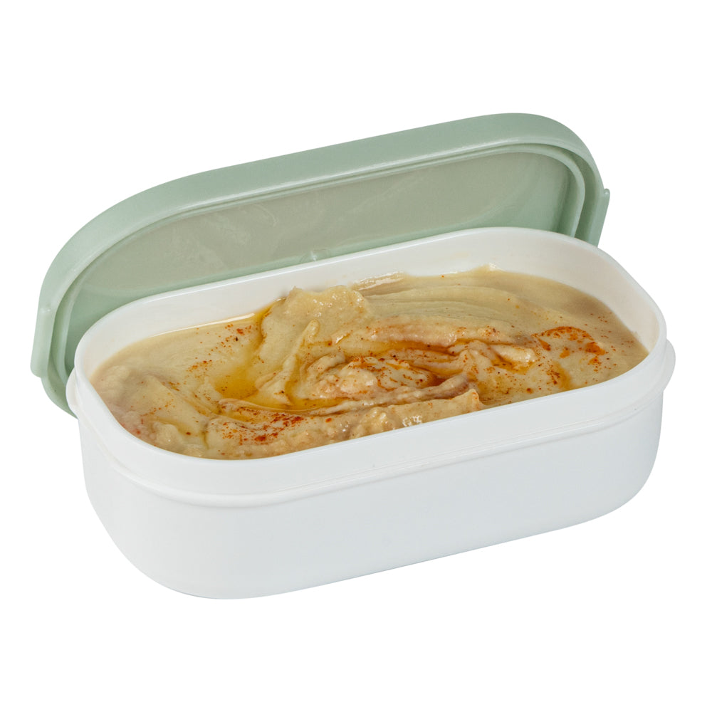 Bento Tek 3 oz White Buddha Box Snack / Sauce Container - with Green Lid - 3 3/4" x 2 1/4" x 1 1/4" - 4 count box