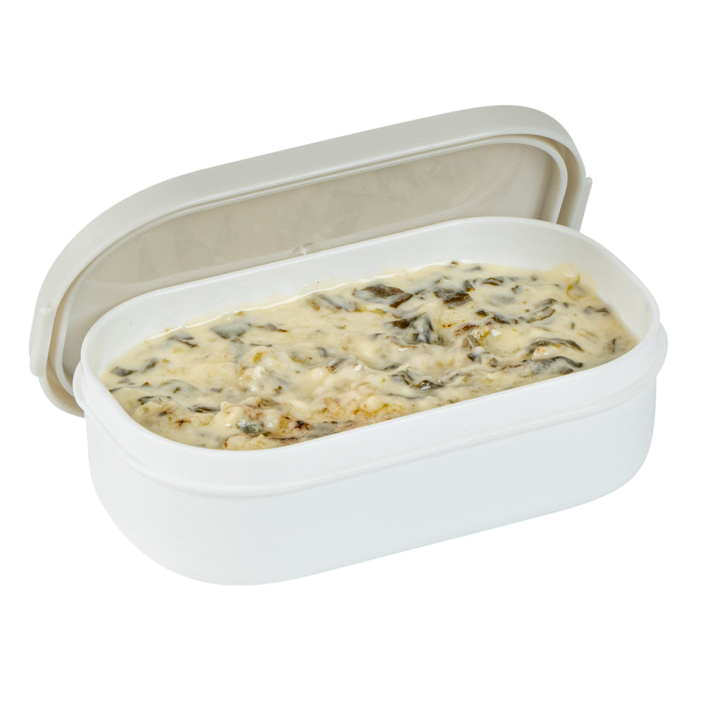 Bento Tek 3 oz White Buddha Box Snack / Sauce Container - with Gray Lid - 3 3/4" x 2 1/4" x 1 1/4" - 4 count box