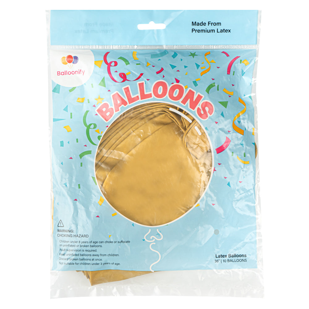 Balloonify Metallic Gold Latex Balloon - 36" - 10 count box