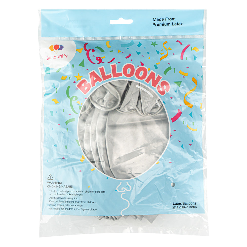 Balloonify Metallic Silver Latex Balloon - 36" - 10 count box