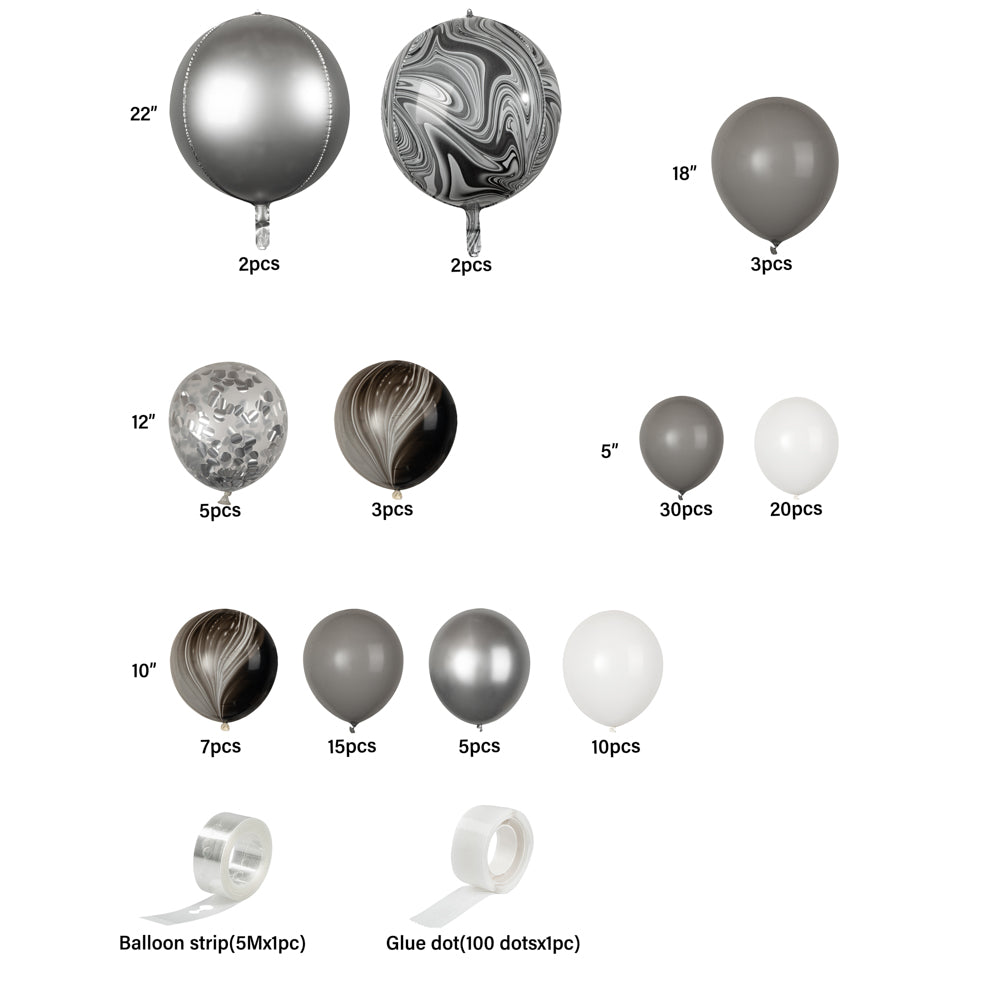 Balloonify Gray and Metallic Silver Balloon Arch / Garland Kit - 104 Pieces - 1 count box