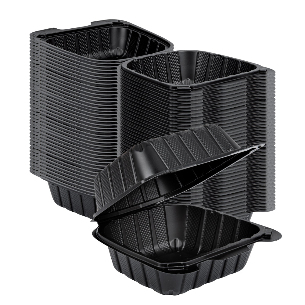 Thermo Tek 18 oz Black Mineral-Filled Plastic Clamshell Container - 6" x 6" x 3" - 100 count box