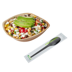 Basic Nature Black CPLA Plastic Spoon - Compostable Wrapper, Heat-Resistant - 6 1/2