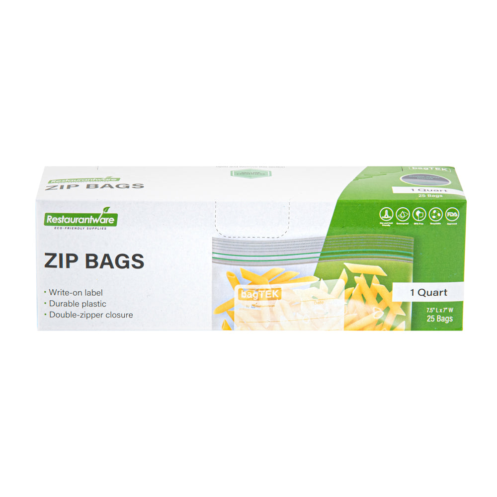 Bag Tek 1 qt Clear Plastic Zip Bag - Double Zipper, Write-On Label, BPA-Free - 7 1/2" x 7" - 1000 count box