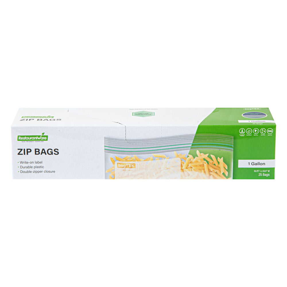 Bag Tek 1 gal Clear Plastic Zip Bag - Double Zipper, Write-On Label, BPA-Free - 10 3/4" x 10 1/2" - 1000 count box