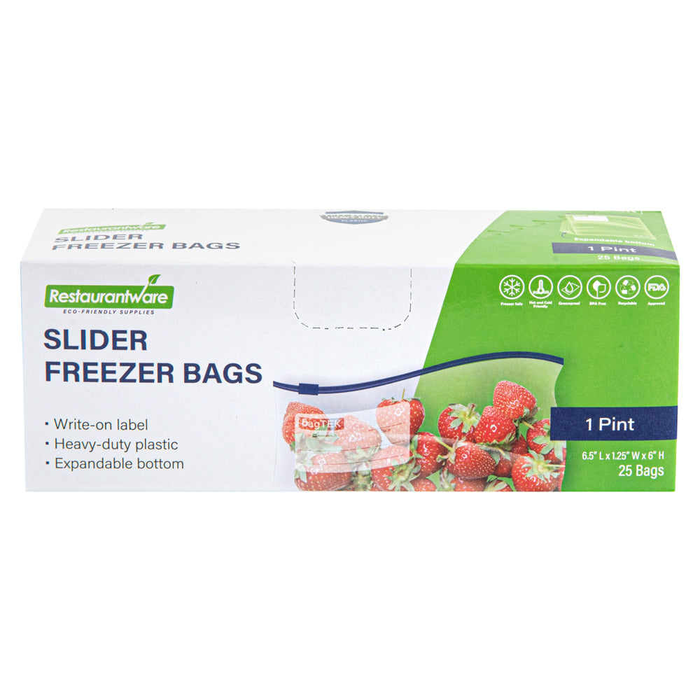 Bag Tek Pint Size Clear Plastic Slider Freezer Bag - Expandable Bottom, Write-On Label, BPA-Free - 6 1/2" x 1 1/4" x 6" - 1000 count box