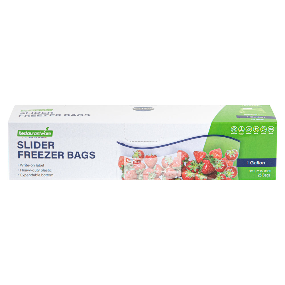 Bag Tek 1 gal Clear Plastic Slider Freezer Bag - Expandable Bottom, Write-On Label, BPA-Free - 9 1/2" x 3" x 10 1/2" - 1000 count box