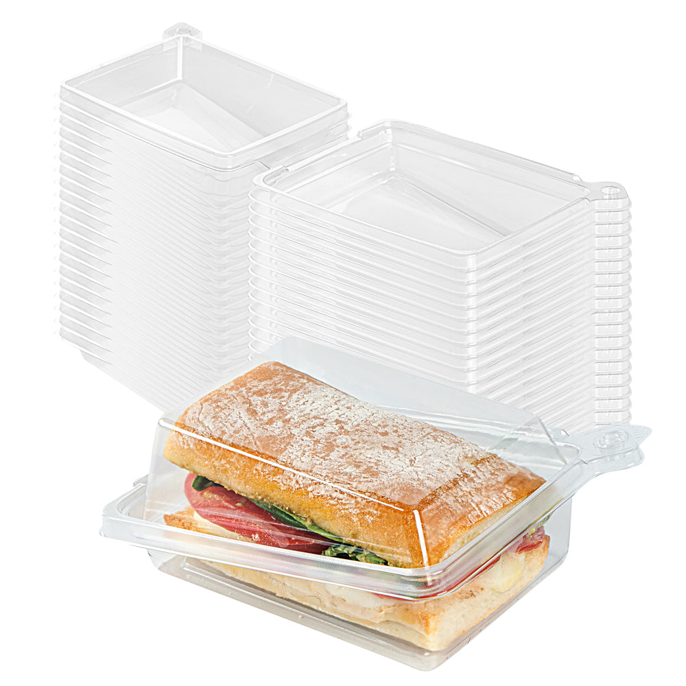 Tamper Tek Rectangle Clear Plastic Sandwich Container - with Lid, Tamper-Evident - 6" x 4 1/2" x 2 1/4" - 100 count box