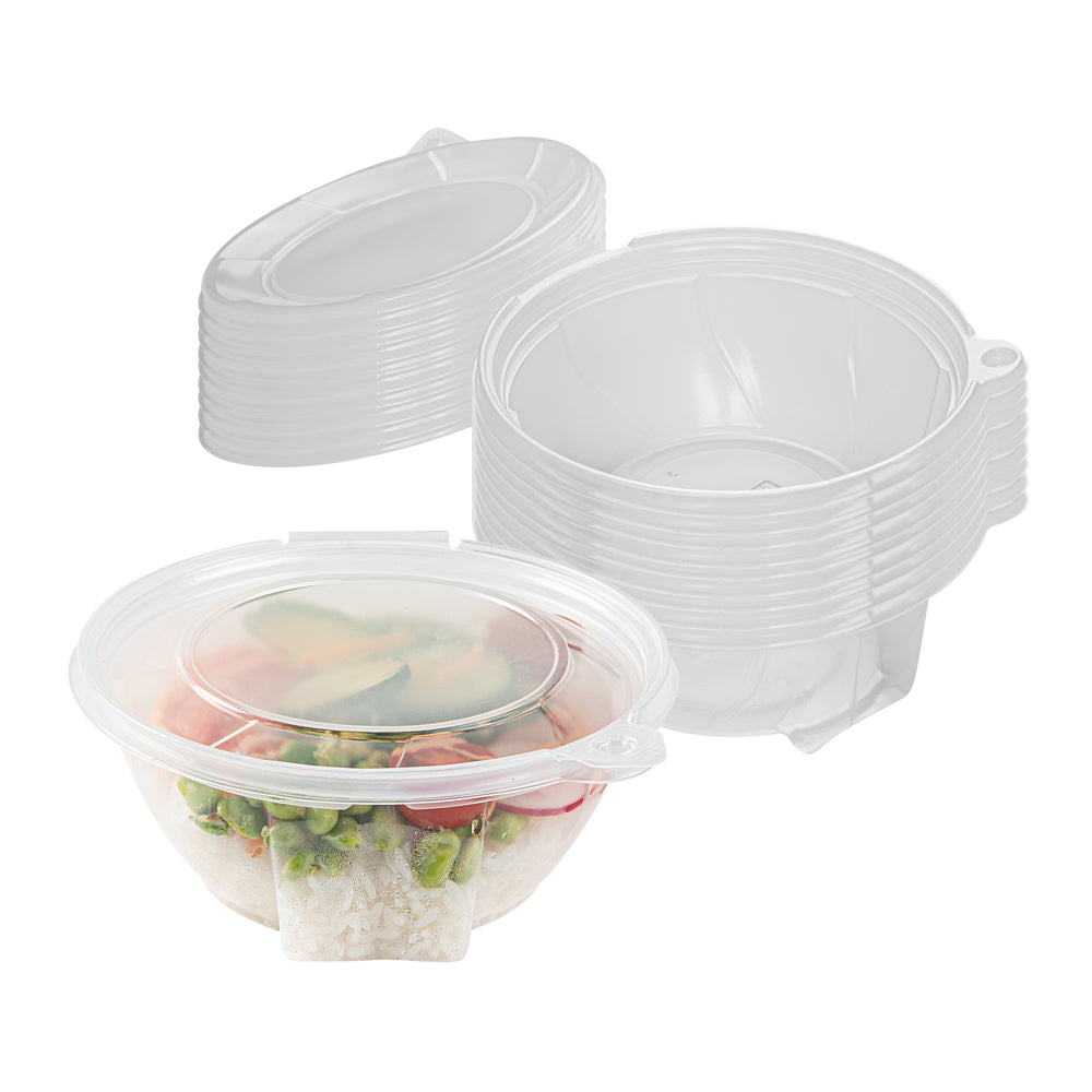 Tamper Tek 24 oz Round Clear Plastic Bowl - with Lid, Tamper-Evident, Microwavable - 6 3/4" x 6 1/2" x 2 1/2" - 100 count box