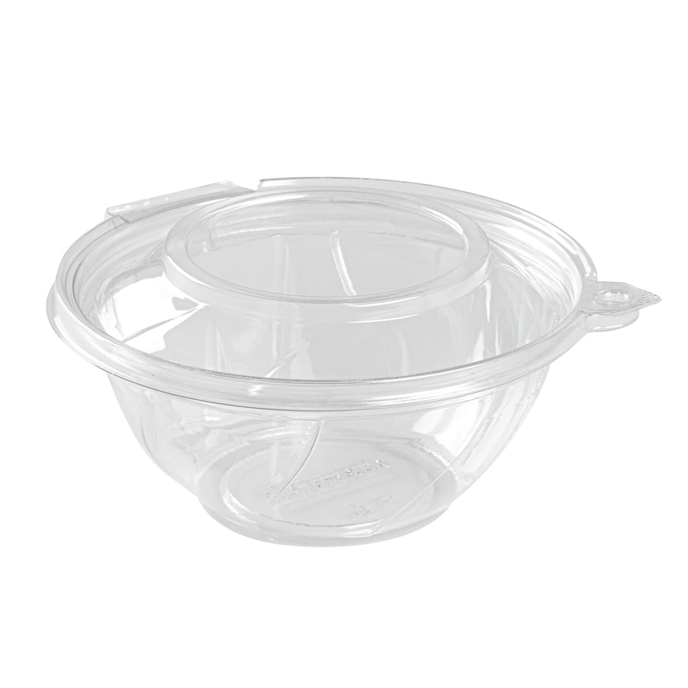 Tamper Tek 24 oz Round Clear Plastic Bowl - with Lid, Tamper-Evident - 6 3/4" x 6 1/2" x 2 3/4" - 100 count box