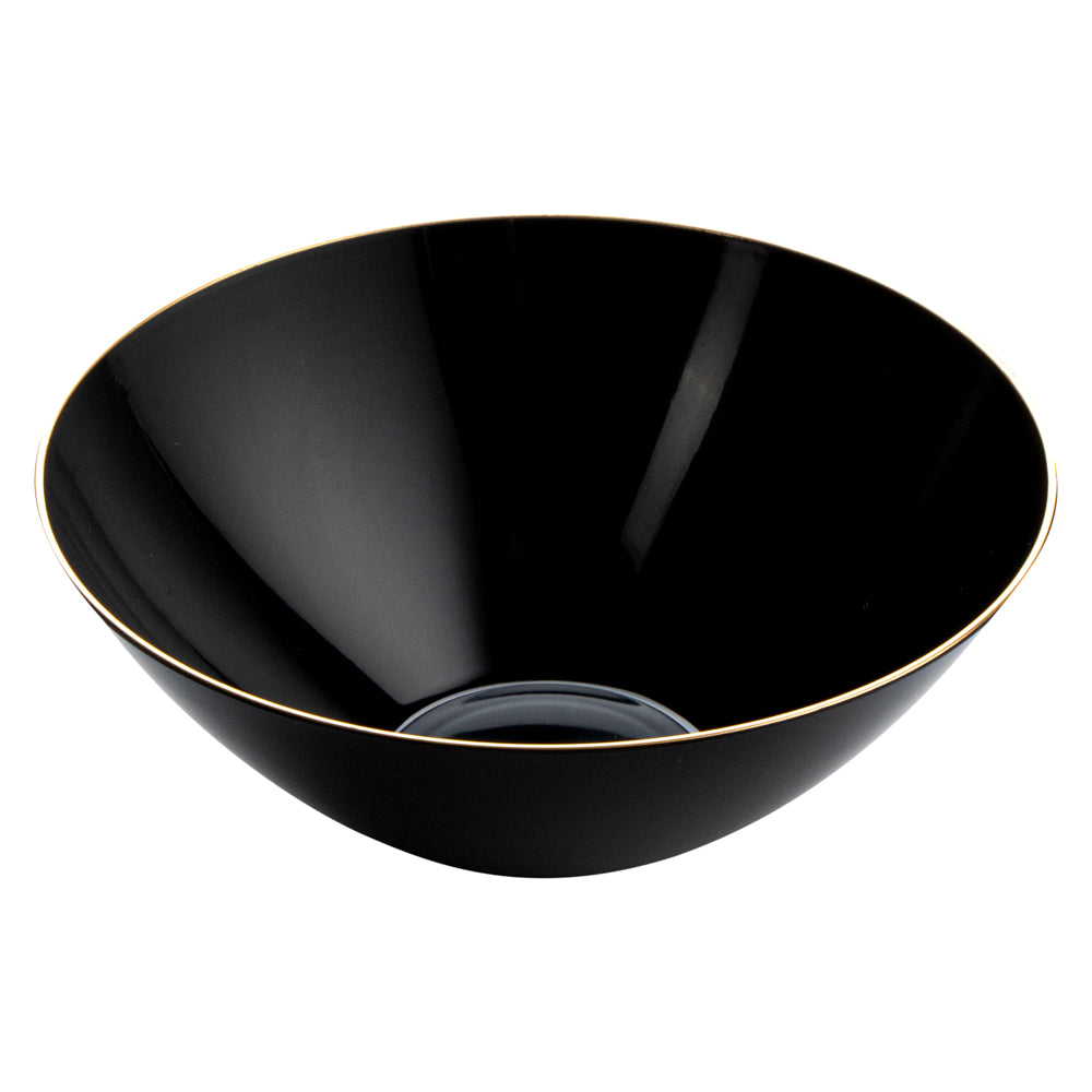 Moderna 6 oz Round Black Plastic Gold-Rimmed Bowl - 4 3/4" x 4 3/4" x 1 3/4" - 100 count box