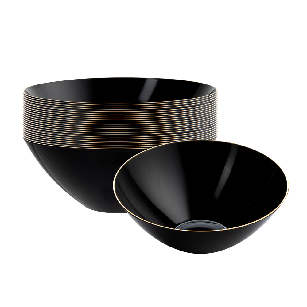 Moderna 6 oz Round Black Plastic Gold-Rimmed Bowl - 4 3/4" x 4 3/4" x 1 3/4" - 100 count box