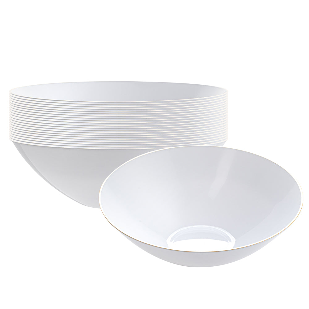 Moderna 16 oz Round White Plastic Gold-Rimmed Bowl - 7" x 7" x 2" - 100 count box