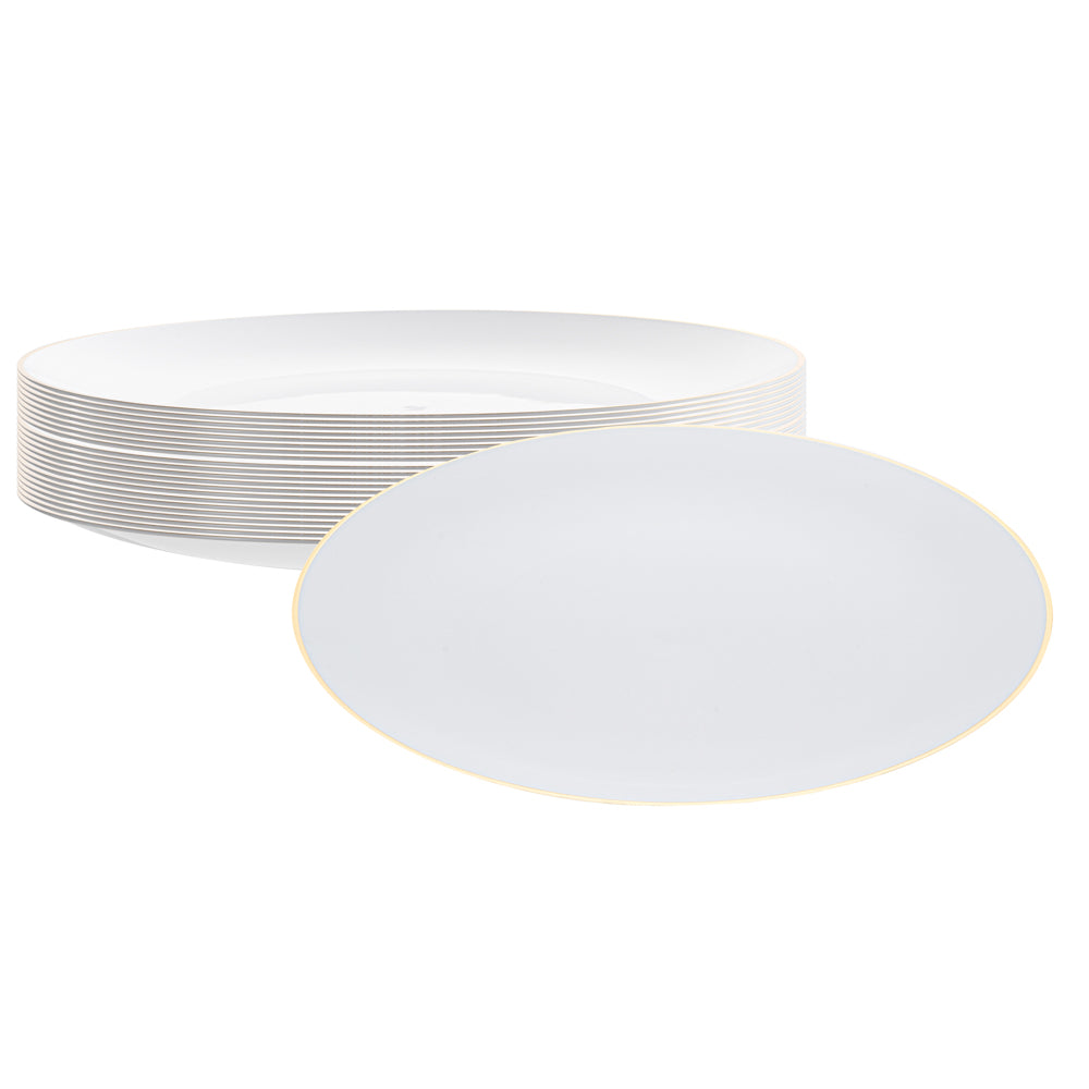 Moderna Round White Plastic Gold-Rimmed Plate - 10" x 10" x 3/4" - 200 count box