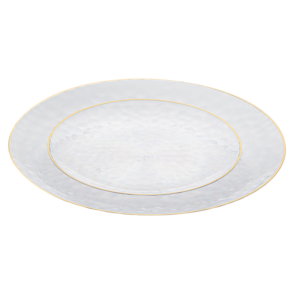 Moderna Round Clear Plastic Gold-Rimmed Plate - Hammered, Includes 7" and 10" Plates - 40 count box