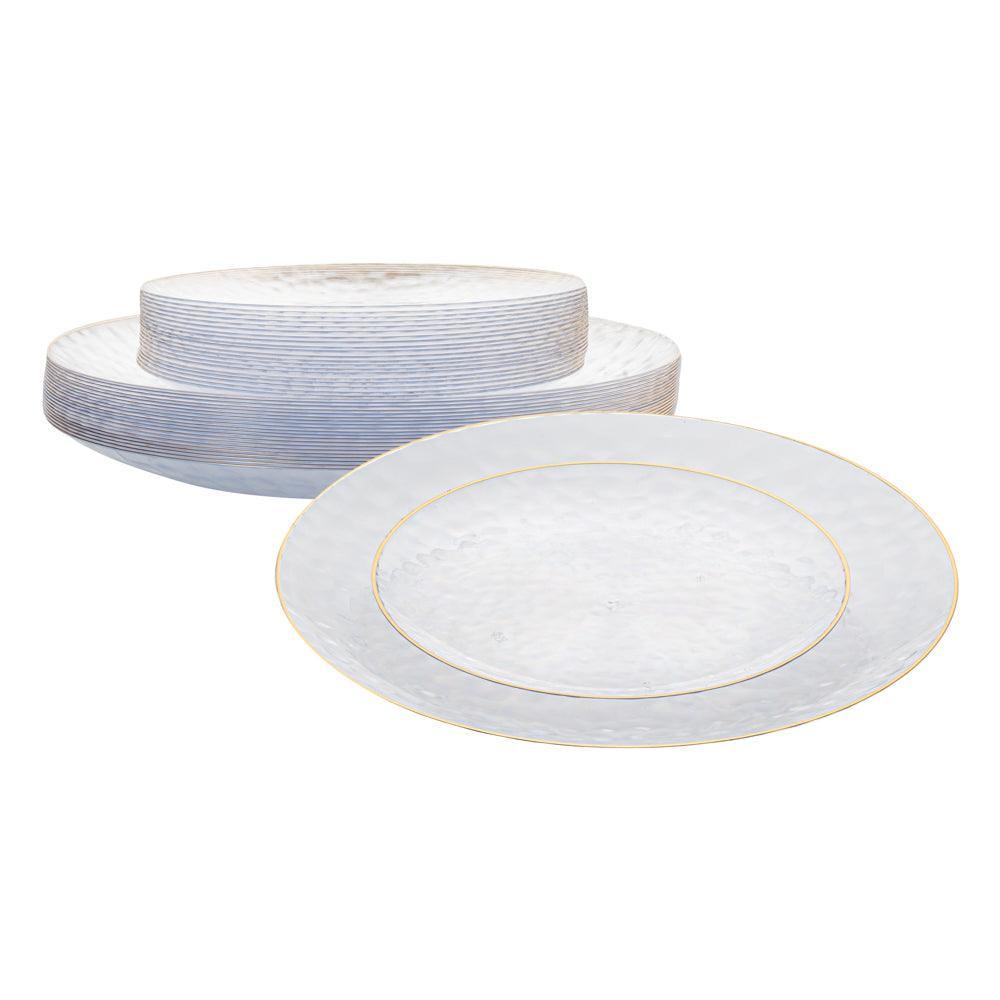 Moderna Round Clear Plastic Gold-Rimmed Plate - Hammered, Includes 7" and 10" Plates - 40 count box