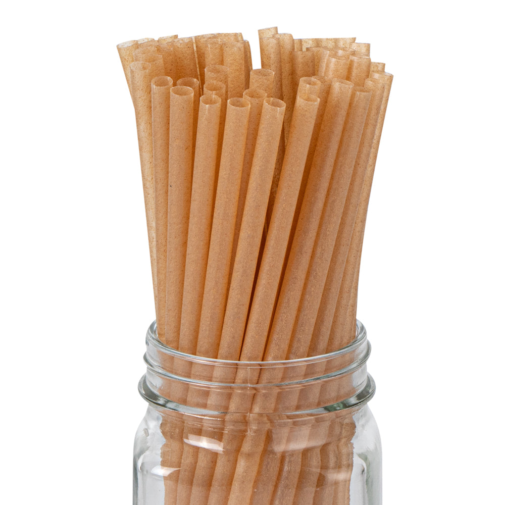 Basic Nature Brown PLA Plastic / Sugarcane Straw - Compostable - 8 1/4" - 2000 count box